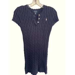 Polo Ralph Lauren Girls' Cable-Knit Cotton Sweater Dress navy blue size 12-14